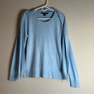 BYdesign |Blue Scoop Neck Sequined Sweater w/Scarf in Size XL